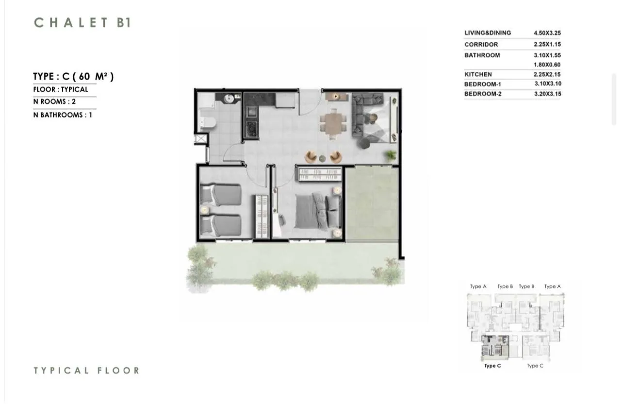 شاليه للبيع في زهرة مرشدي جروب في العلمين بمساحة 0 م² تتكون من 2 غرف