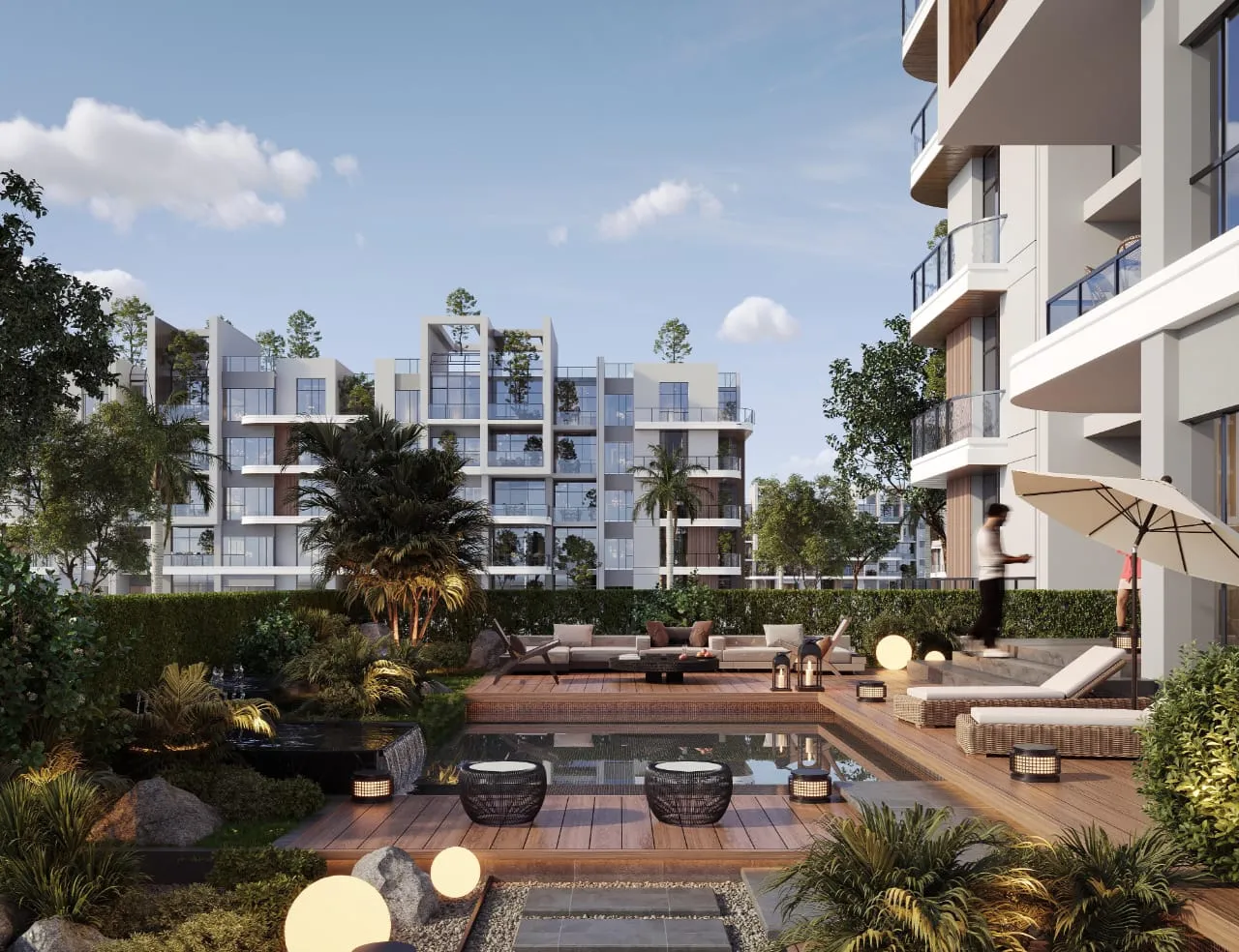 شقة للبيع في ذا لارك ريزيدنس القاهرة الجديدة في المستثمرين الجنوبية بمساحة 95 م² تتكون من 2 غرف